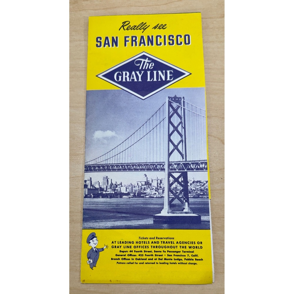 Gray Line Sightseeing Brochure San Francisco 1953 Yellow Vintage Travel Map